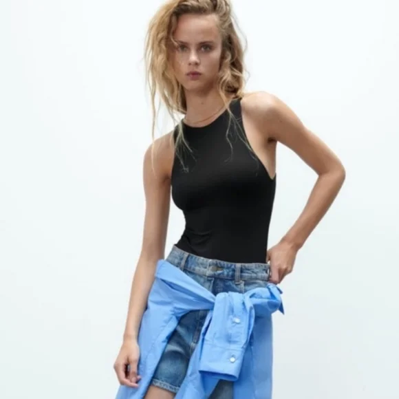 Zara High Neckline Sleeveless Bodysuit - Picture 1 of 4